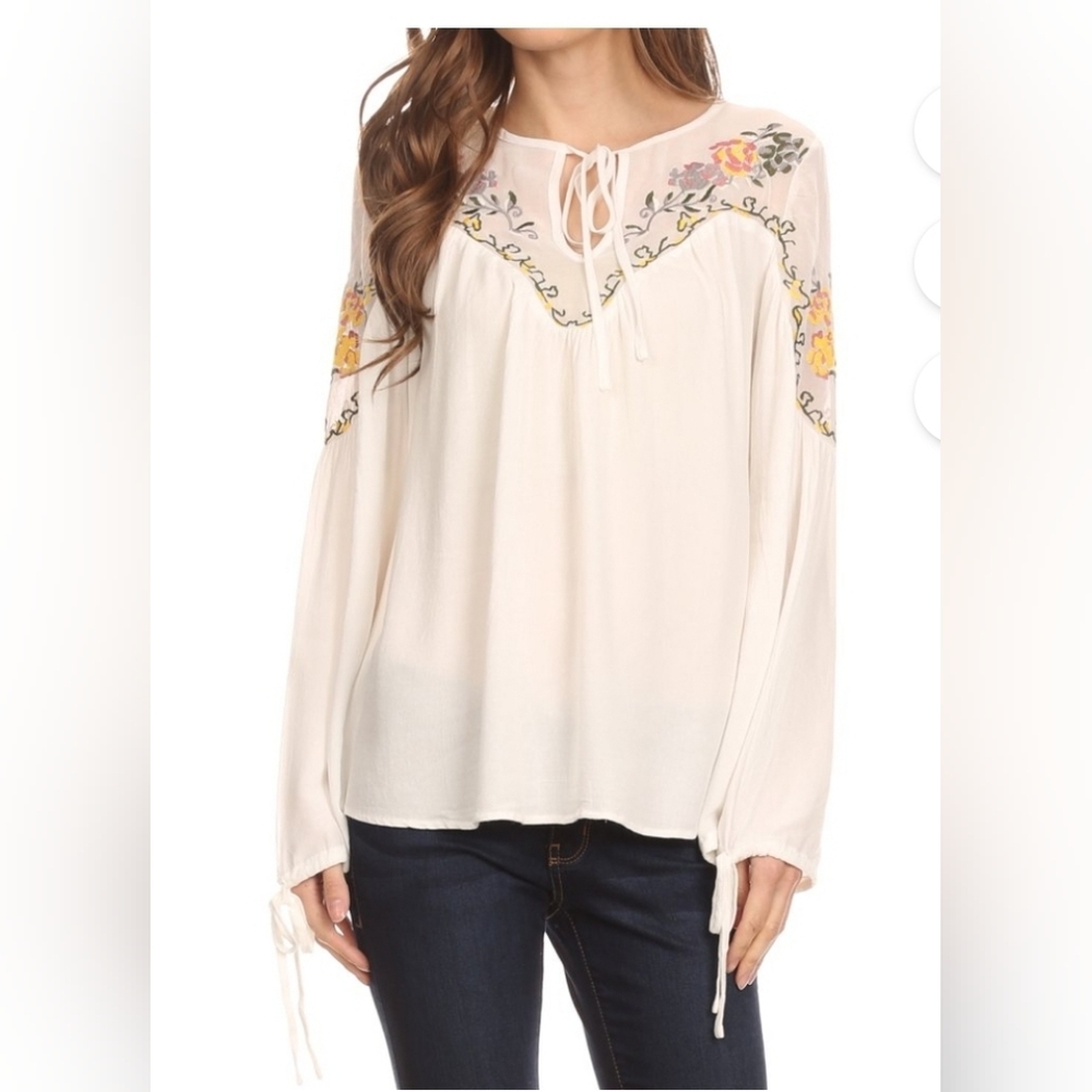 NWT Sakkas Enja Long Bell Sleeve Rayon Batik Blouse SZ 1X